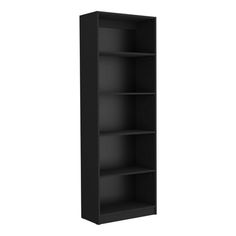 an empty black bookcase on a white background