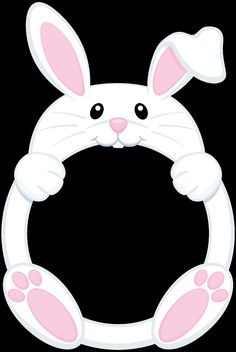 a white rabbit with pink ears and paws on it's head is holding a round object