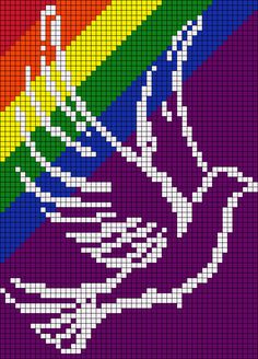 an image of a cross stitch pattern that looks like a bird with a rainbow in the background