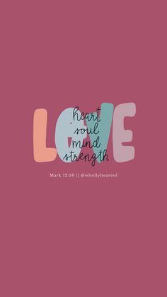 a pink background with the words love and an image of a blue heart on it