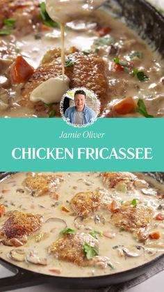 chicken fricase is being served in a skillet