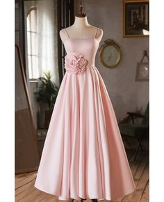 Buy simple pink satin bridesmaid dress with spaghetti straps at wholesale price online. Free shipping and pro custom service since 2009. Pink Satin Gown For Debutante Ball, Pink Satin Bridesmaid Dress For Prom Season, Satin Bridesmaid Dress With Spaghetti Straps For Wedding, Satin Spaghetti Straps Bridesmaid Dress For Wedding, Pink Satin Spaghetti Strap Dress, Pink Satin Dress With Spaghetti Straps, Party Dress Pink, Pink Formal Dress, डिजाइनर कपड़े