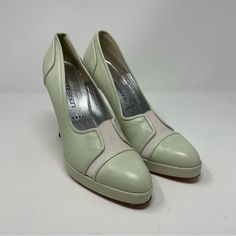 These Are New But Has A Couple Marks On It From Moving. But Bottoms Show They Have Not Been Worn. Heels Are 4.75”. Does Not Come With The Original Box. Couple Different Sizes Available. Bruno Frisoni Shoes, Elegant Green Slip-on Heels, Green Slip-on Heels For Formal Occasions, Cream Slip-on Heels For Formal Events, White Court Shoes With Deep Heel Cup For Spring, White Slip-on Court Shoes For Formal Occasions, Rainbow Flip Flops, Floral Espadrilles, Black Teeth