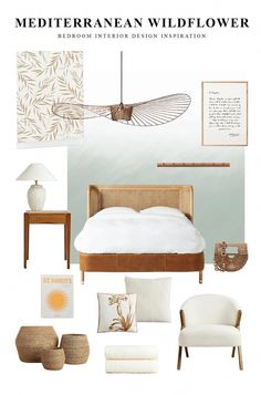 a bedroom with white furniture and accessories in it