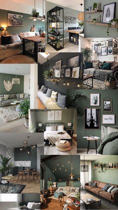 a collage of photos showing various rooms and furniture in different styles, colors, and sizes