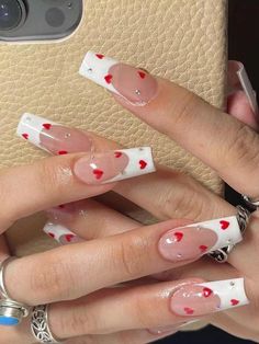 Valentine Nails, Nagel Tips, Nail Swag, Stick On Nails, Nailed It, Red Hearts, Nail Arts