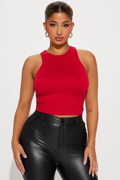 Available In Black, White, And Red. Crew Neck Sleeveless Stretch 90% Polyester 10% Spandex Imported | Delilah Double Layered Top size Small by Fashion Nova Double Layer Top, Red Crew Neck, Layer Top, White And Red, Basic Tops, Red Fashion, Top Tee, Womens Clothing Tops, Double Layer