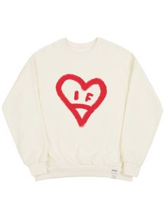 Editor's NotesA basic sweatshirt made of 100% cotton that went through tumble wash and high-temp dry before making the item for shrink resistance. It features a spray painted big smiling heart graphic art on the front. - Pullover closure- Tumble wash & high-temp drying fabric used to prevent shrinking - Dropped shoulder- Smiling heart artwork detail on the front- Unisex wearMeasurements(in.)Size: S / M / L / XLTotal Length: 25.5 / 27.1 / 28.3 / 29.5Shoulder: 21.2 / 22.4 / 23.6 Heart Graphic Crew Neck Sweatshirt For Streetwear, Cotton Sweatshirt With Heart Graphic For Winter, Heart-shaped Cotton Sweatshirt For Winter, Casual Sweatshirt With Heart-shaped Graphic Print, Casual Oversized Sweatshirt With Heart Graphic, Cotton Crew Neck Sweatshirt With Heart Print, White Cotton Sweatshirt With Heart Graphic, Heart Artwork, Basic Sweatshirt