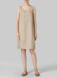 Linen Sleeveless Slip-on Dress Elegant H-line Sleeveless Summer Dress, Classic Midi Length Dress, Classic Beige Knee-length Dress, Classic H-line Dresses, Elegant Sleeveless Linen Midi Dress, Classic Summer Mini Dress, Classic H-line Spring Dress, Elegant A-line Linen Dresses, Elegant Sleeveless Linen Dress