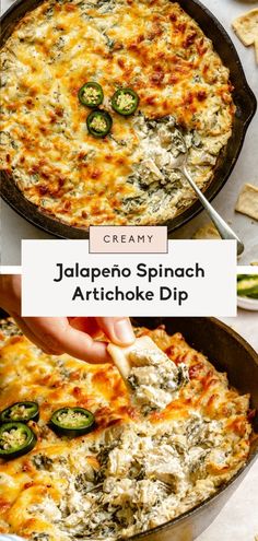 jalapeno spinach artichoke dip in a cast iron skillet