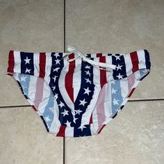 These Come With The Padded Pouch And String Closure. Super Sexy Super American. Nwot Note: Photo #2 Not Original Brief And Not That Pattern. Only Put So Could See How It Fits. (Jun23) Low Rise Swimwear, Padded Pouch, Beach Swimsuit, Usa Flag, Swim Trunks, Briefs, Low Rise, Red And Blue, Swimming