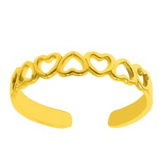 14K Yellow Gold Multiple Hearts Shiny Cuff Style Adjustable Toe Ring - JewelryAffairs  - 1 Gold Toe Rings, Yellow Heart, Toe Ring, Finger Ring, Toe Rings, Gold Heart, Ring Collections, Heart Jewelry, Heart Of Gold