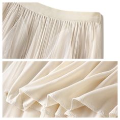 High-Waisted Ruffled Patchwork Mesh Skirt  Material: Polyester  Size: Free Size Color: White, Black, Bean Pink, Dark Green, Coffee, Beige, Gray  Season: Spring, Fall, Summer  Occasion: Leisure, Outdoor, Daily, Vacation, Fall Outfits, Summer Outfits White Chiffon Feminine Skirt, Chic White Chiffon Skirt, Elegant White Chiffon Skirt, White Feminine Long Pleated Skirt, White Long Feminine Pleated Skirt, White Tiered Pleated Skirt With Elastic Waistband, Spring Cream Stretch Skirt, White Chiffon Skirted Bottoms, Elegant White Skirt With Elastic Waistband