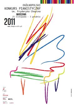 an advertisement for the 2011 konkurs piano competition, with colorful lines on it