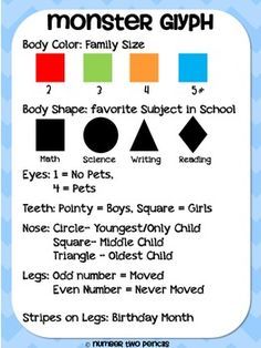 the monster glyph activity sheet for children