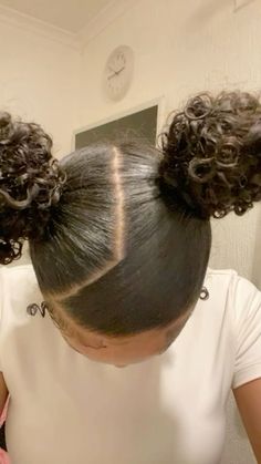 Easy Cute Black Hairstyles, Cute Two Buns Hairstyles Black Women, Natural Hairstyles For Black Women School, Slicked Hairstyles Curly Hair, 2 Low Buns Hairstyle Curly Hair, Black Short Hairstyles Natural, Two Bun Natural Hairstyles, 2 Buns With Braids, Cute Natural Hairstyles Curly Hair