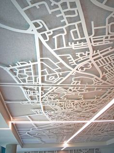 an overhead view of a city map on the ceiling