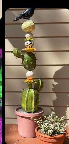 Diy Garden Totems How To Make, Cactus Ceramic, Whimsical Flower