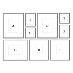 six square frames are arranged in the shape of letters