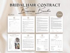 the bridal hair salon business bundle is displayed on top of a sheet of paper