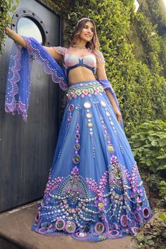 Papa Don'T Preach By Shubhika | Blue Shaded Tulle Lehenga Set | INDIASPOPUP.COM Tulle Lehenga, Indian Outfits Lehenga, Wedding Lehenga Designs, Lehenga Designs Simple, Indian Bride Outfits, Blue Lehenga, Red Lehenga, Indian Dresses Traditional, Traditional Indian Outfits