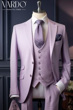 >>ORIGINAL ARTWORK AND CONTENT, PLEASE DO NOT COPY<< Men Suits, Suits For Man, Modern Gentleman's Light Purple Three-Piece Suit - Premium Quality for Stylish Affairs Formal Attire, Formal Wear for Men piece Wedding Suit, Double Breasted, Formal Fashion Slim Fit Suit. Description: Elevate your style game with our exclusive Light Purple Three-Piece Suit, meticulously crafted for the contemporary man who values sophistication and flair. This premium ensemble seamlessly blends timeless design with a touch of modernity, ensuring you stand out at every special occasion. Tailored to perfection, the jacket, vest, and trousers exude refined elegance, with the light purple hue adding a subtle yet distinctive charm. The high-quality fabric ensures comfort without compromising on style, making this th Fitted Purple Sets With Suit Collar, Elegant Fitted Purple Three-piece Suit, Fitted Elegant Purple Three-piece Suit, Luxury Fitted Pink Suit, Fitted Purple Suit With Collar, Fitted Purple Suit, Suit Double Breasted, Suit For Men Wedding, Groomsmen Party