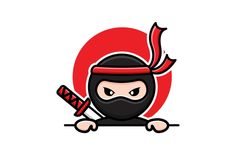 a ninja logo with a red circle behind it and a black mask on the face