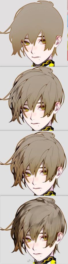 some anime character's hair styles with different angles and colors, all in one place