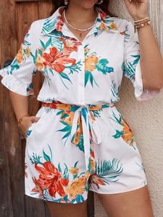 Short Jumpsuits For Women, Everyday Casual Outfits, Afrikaanse Mode, Floral Print Shirt, Plus Size Jumpsuit, Latest African Fashion Dresses, African Print Fashion, Casual Jumpsuit