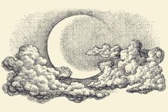 size: 18x12in Art Print: Night Sky Vector, Moon in the Clouds Hand Drawing by Danussa : Artists Moon And Clouds Drawing, Moon In The Clouds, Night Sky Vector, Night Sky Tattoos, Night Sky Drawing, Drawing Sky, Sky Tattoos, Moon And Clouds, Sky Vector