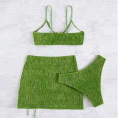 Fancy fashion. Material made of polyester, expandes and nylon. Three Piece Swimsuit, Green Swimsuit, Coverup Skirt, Lingerie Accessories, Summer Patterns, Crop Top Blouse, Bustiers, Cutout Dress, High Leg