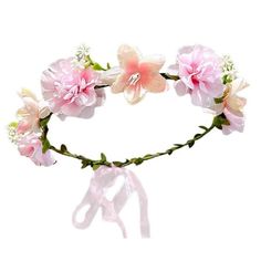 a headband with flowers and ribbons on it