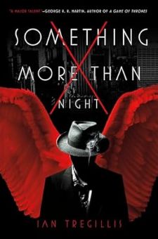 the cover of something more than night by jan treglii, with red wings