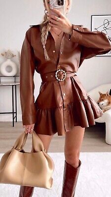 Brown Leather Dress Outfit, Faux Leather Dress Outfit, Brown Faux Leather Dress, Leather Dress Outfit, Brooklyn And Bailey, Brown Leather Dress, Zara Outfit, Zara New, Faux Leather Dress