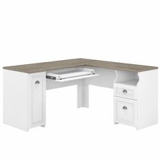 an l shaped desk with two drawers