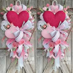 two valentine's day wreaths with hearts and flowers