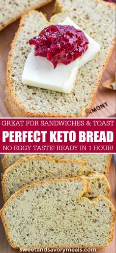 bread with cranberry sauce and cream cheese on top is the perfect keto bread