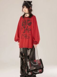 ❤︎Locked darker loose long tops❤︎ Focus Images, Retro Prints, Red Fabric, Winter Collection, Fabric Cotton, Black Fabric, Color Trends, Street Fashion, Long Tops