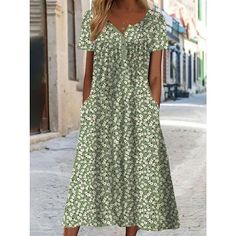 Midi Dress Chic, Women's A Line Dresses, Printed Summer Dresses, V Neck Midi Dress, Midi Dress Casual, Versatile Outfits, Dresses By Length, Line Dress, Floral Dress Summer