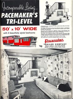 an advertisement for the pacemaker's tri - level motorhome, from 1950