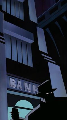 an animated image of a bank building at night