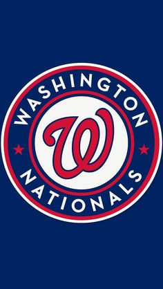 the washington nationals logo is shown in red, white and blue on a blue background