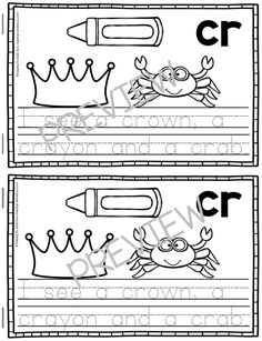 two worksheets with the words crab and crown