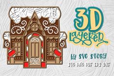 3D Christmas Gingerbread House 04 SVG 3d Gingerbread House Cricut, Story Creative, Teacher Classroom Decorations, Christmas Shadow Boxes, Gift Box Template, Happy 21st Birthday, Christmas Gingerbread House, Christmas Fonts, Christmas Graphics