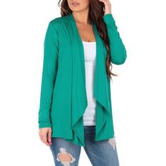 Basic Draped Cardigan Nwot Jade - Size: Medium(8-10) Back Length From Shoulder 27" Pit To Pit 20" From Back Sleeve Length 25" Material: 95% Rayon, 5% Spandex Color Is Richer Than Picture. Fall Green Stretch Cardigan, Trendy Green Open Front Cardigan, Green Open Front Sweater For Layering, Green Stretch Outerwear For Layering, Spring Green Stretch Cardigan, Spring Stretch Green Cardigan, Fitted Green Cardigan For Layering, Green Open Front Top For Layering, Draped Cardigan