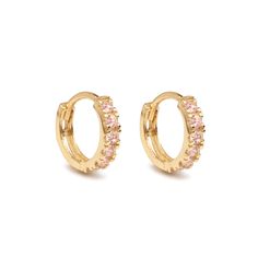 Pink Huggie Earrings, 14K Gold Hoop Earrings, October Birthday Gifts – AMYO Jewelry Gold Huggie Hoop Earrings, Huggie Earrings Gold, 14k Gold Hoop Earrings, Second Piercing, Luxury Bracelet, Pink Gemstones, Huggie Earrings, Huggie Hoop Earrings, Single Earring