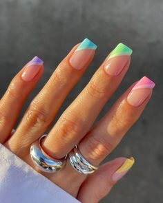 Summer Bday Nails, Summer Nail Designs Square, Summer Nail Inspo 2024 Square, Multicolored Nails, Mani Ideas, Spring Acrylic Nails, Gel Mani, Dip Nails