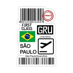 a barcode sticker with the words gru, sao paulo and brazilian flag