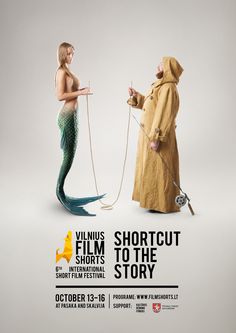 an advertisement for the film shortcut shorts to the story featuring two mermaids and one man