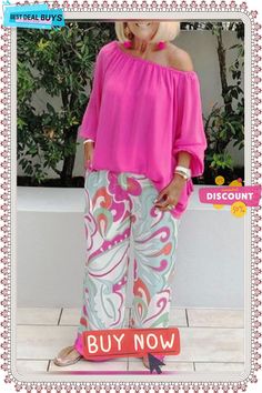 Women's Casual Set with Printed Pants and Top Spring Casual Sets With Ankle-length Pants, Spring Non-stretch Trousers Set, Spring Day Out Trousers Set, Spring Day Out Sets With Trousers, Pants And Top, Color Pick, Casual Sets, How To Dye Fabric, Printed Pants